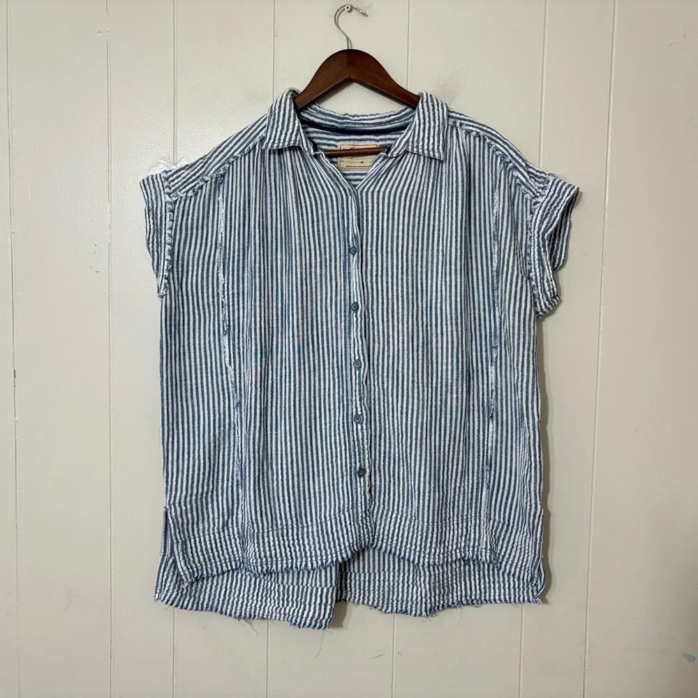 We The Free Sun Beams Indigo Stripe Shirt Size M |Free People Button Down Top - Picture 3 of 12